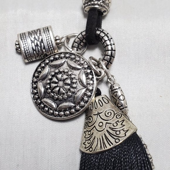 Ruff Hewn rope cord necklace with silver charms and black tassel - Picture 4 of 7